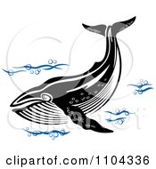 Poster, Art Print Of Black And White Whale Swimming With Blue Waves