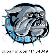 Poster, Art Print Of Retro Woodcut Styled Bulldog Head With A Spiked Blue Collar
