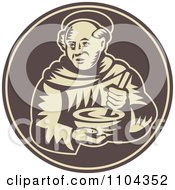 Retro Friar Monk Mixing Food In A Bowl On A Brown Circle