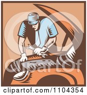 Clipart Retro Auto Mechanic Working On An Engine Royalty Free Vector Illustration