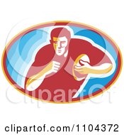 Poster, Art Print Of Rugby Player Running In A Blue Oval