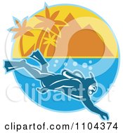 Poster, Art Print Of Scuba Diver Near A Mountainous Tropical Island