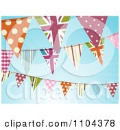 Poster, Art Print Of British And Patterned Bunting Flags Against A Blue Sky With Sunshine
