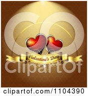 Poster, Art Print Of Romantic Golden Heart Background With Valentines Day Text 1