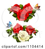 Clipart Butterflies With Red And White Roses Royalty Free Vector Illustration