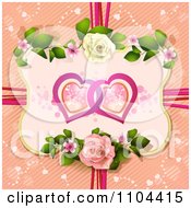 Poster, Art Print Of Entwined Hearts In A Rose Frame Over Diagonal Stripes With Ribbons