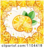 Poster, Art Print Of Fresh Orange Slices And Leaves Bordered With Wedges Over Stripes