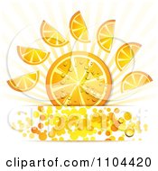 Poster, Art Print Of Orange Slices With Droplets Rays And Circles 2