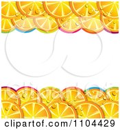 Poster, Art Print Of Frame Of Orange Slices With Droplets And Colorful Arches On White