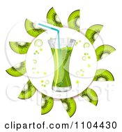 Poster, Art Print Of Kiwi Slices In A Circle Around Juice