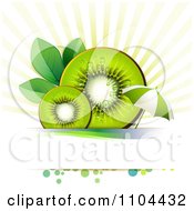 Juicy Kiwi Slices And An Umbrella With Leaves Rays And Dots Over Copyspace