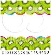 Poster, Art Print Of Border Of Kiwi Slices And Colorful Arches With White Copyspace