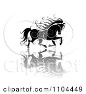 Poster, Art Print Of Black Ornate Swirl Horse Running With A Shadow 1