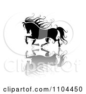 Poster, Art Print Of Black Ornate Swirl Horse Running With A Shadow 2