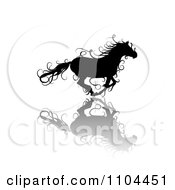 Poster, Art Print Of Black Ornate Swirl Horse Running With A Shadow 3