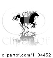 Poster, Art Print Of Black Ornate Swirl Horse Running With A Shadow 4