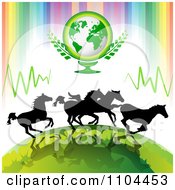 Poster, Art Print Of Silhouetted Wild Horses Running Under Earth With Rainbow Stripes