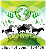 Poster, Art Print Of Silhouetted Wild Horses Running Under Earth With Leaves