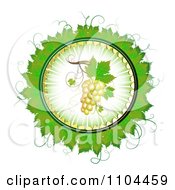 Poster, Art Print Of Circle Of White Grapes And Grene Leaves 2