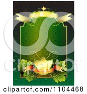 Green And Gold Frame With Banners And Leaves