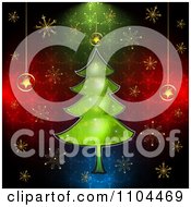 Poster, Art Print Of Christmas Background With A Green Tree And Snowflakes Over Colors