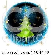 Poster, Art Print Of Christmas Tree In A Blue Circle With Star Onaments And Gold Snowflakes