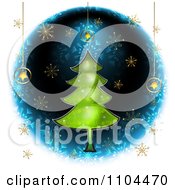Clipart Christmas Tree In A Blue Circle With Star Onaments And Gold Snowflakes Royalty Free Vector Illustration by merlinul
