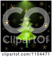 Clipart Christmas Background With A Green Tree And Gold Snowflakes On Black Royalty Free Vector Illustration by merlinul
