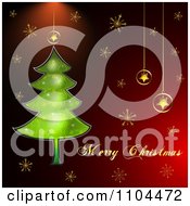 Clipart Merry Christmas Text With A Tree Star Ornaments And Gold Snowflakes On Red Royalty Free Vector Illustration