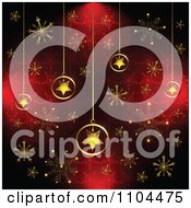 Poster, Art Print Of Christmas Background Of Gold Star Ornaments And Snowflakes On Red 1