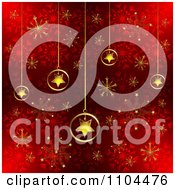 Poster, Art Print Of Christmas Background Of Gold Star Ornaments And Snowflakes On Red 2