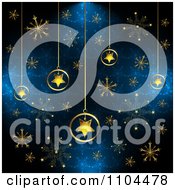 Poster, Art Print Of Christmas Background Of Gold Star Ornaments And Snowflakes On Blue 2