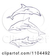 Poster, Art Print Of Outlined Blue Dolphins