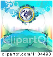 Poster, Art Print Of Globe With A Rainbow And Dolphins 4