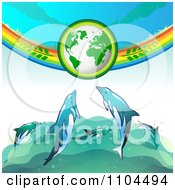 Poster, Art Print Of Green Globe With Branches A Rainbow And Dolphins