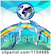Poster, Art Print Of Globe With A Rainbow And Dolphins 1