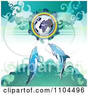 Poster, Art Print Of Globe With A Rainbow And Dolphins 2