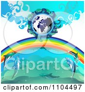 Poster, Art Print Of Globe With A Rainbow And Dolphins 3