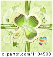 Poster, Art Print Of Shamrock With Ladybugs And Dew Over Diagonal Stripes
