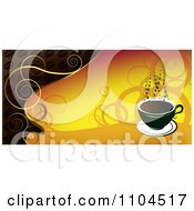 Clipart Hot Coffee Cup Banner With Steam And Swirls 2 Royalty Free Vector Illustration