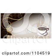 Poster, Art Print Of Hot Coffee Cup Banner With Steam And Swirls 1