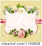 Clipart Pastel Pink Rose Frame Over Diagonal Stripes And Hearts Royalty Free Vector Illustration