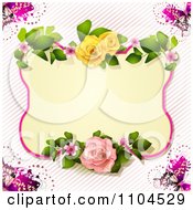 Clipart Rose Frame With Butterflies Over Diagonal Stripes Royalty Free Vector Illustration