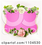 Clipart Pink Rose Frame With Diagonal Stripes Royalty Free Vector Illustration