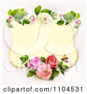 Clipart Rose Frame With A Butterfly Over Diagonal Stripes Royalty Free Vector Illustration