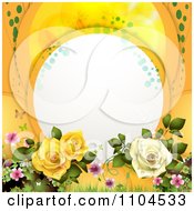 Clipart Frame With Roses Blossoms And Butterflies On Orange Royalty Free Vector Illustration