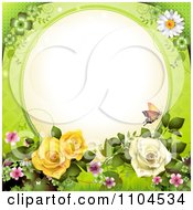 Clipart Frame With Roses Blossoms And Butterflies On Green Royalty Free Vector Illustration by merlinul