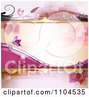 Poster, Art Print Of Pink Background With A Butterfly Dew And Tiles