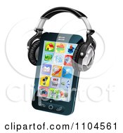 Poster, Art Print Of 3d Touch Screen Smartphone With App Icons And Headphones