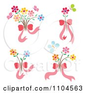 Poster, Art Print Of Heart Flowers With Butterflies And Pink Bows